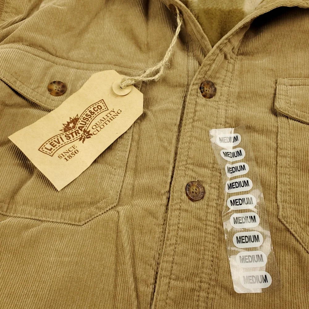 Levis Fleece Lined Corduroy Flannel Shirt Jacket Mens Medium Shacket Khaki Tan - Picture 7 of 11